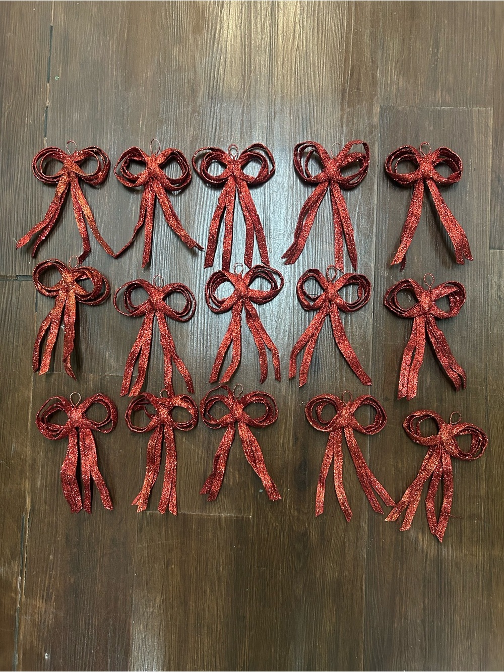 Set of 15 red Christmas holiday bow glitter ornaments Pottery Barn